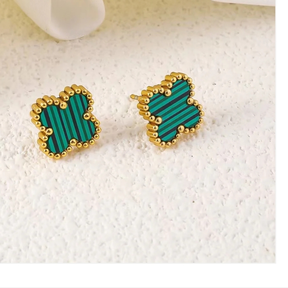 Petite Gold and Green Clover Stud Earrings